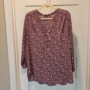 NYDJ Purple and Pink Floral Pintuck Blouse XL